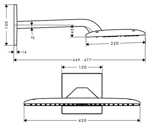 Лейка верхнего душа с настенным креплением Hansgrohe Raindance E 420 2jet Air хром 27373000