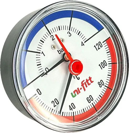 Термоманометр аксиальный Uni-fitt 80мм 4 бар 120°С ½&quot; 310D1442