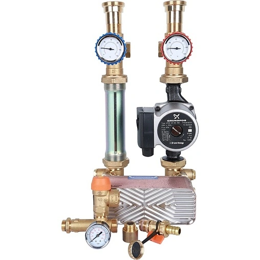 Насосный модуль с теплообменником 34 пластины 1"н х 1"в Stout SDG-0038-342502 с насосом Grundfos UPSO 25-65 180