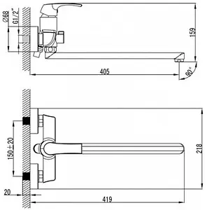 Смеситель для ванны с длинным изливом SMARTsant Прайм хром SM113502AA, 2