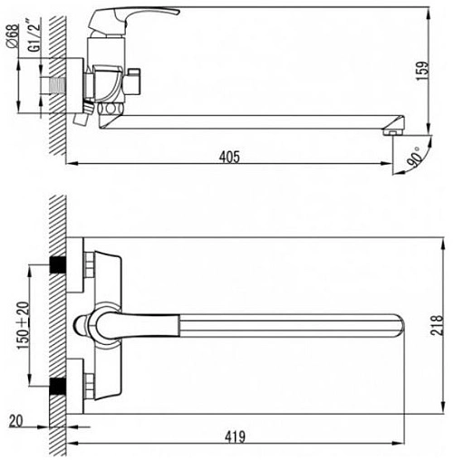 Смеситель для ванны с длинным изливом SMARTsant Прайм хром SM113502AA