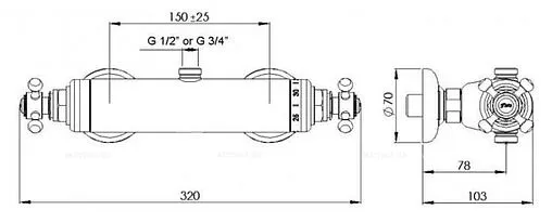 Термостат для душа Cezares Golf хром GOLF-DS-T-01 Термостат для душа Cezares Golf хром GOLF-DS-T-01