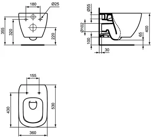Комплект 5 в 1 Ideal Standard Tesi AquaBlade T3868V3/123AC с кнопкой белый матовый