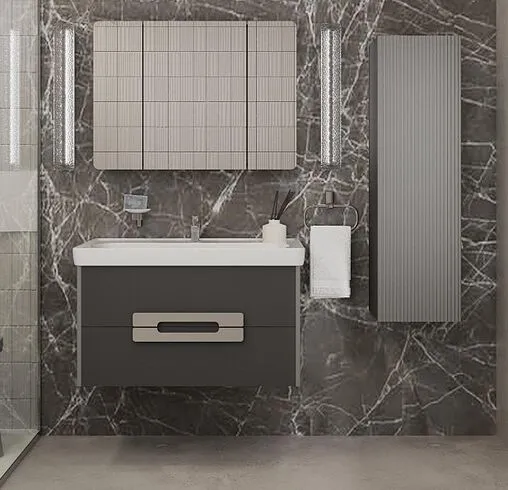 Тумба под умывальник подвесная Aquaton Ар-Деко 85 серый кобальт 1A280401DD8D0