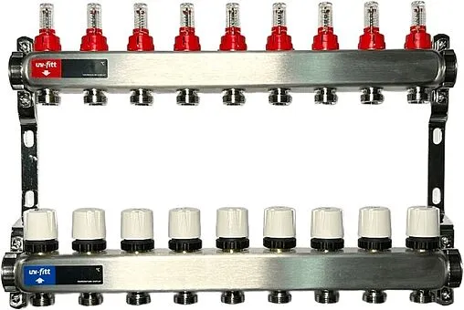 Группа коллекторная с расходомерами 9 отводов 1&quot;в/в x ¾&quot;ек Uni-fitt TECHNO 450W4309