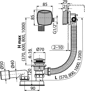 Слив-перелив для ванны с функцией налива AlcaPlast хром A508CKM-80 Слив-перелив для ванны с функцией налива AlcaPlast хром A508CKM-80, 2
