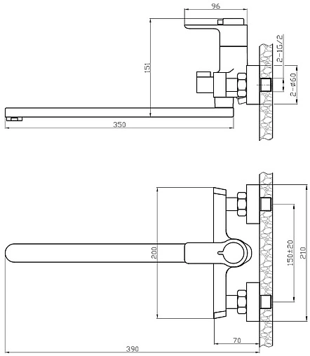 Смеситель для ванны с длинным изливом Rossinka хром RS50-32