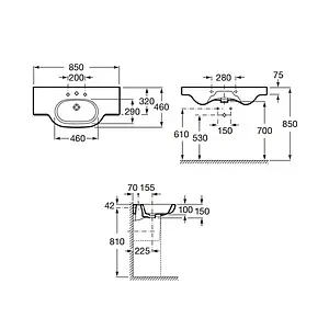 Раковина Roca Meridian 85 белый 32724D000 Раковина Roca Meridian 85 белый 32724D000, 2