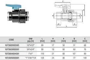 Кран шаровый с американкой ½"в x ½"в Unidelta 1073002002001 Кран шаровый с американкой ½"в x ½"в Unidelta 1073002002001, 2