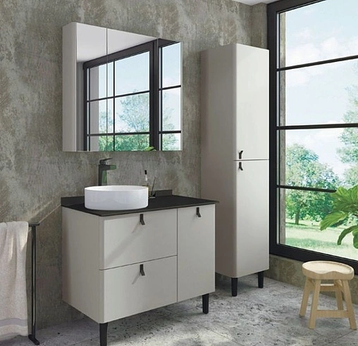 Тумба-умывальник напольная Comforty Сорренто 90Н светло-серый/антрацит 00-00000821CF