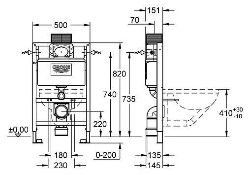 Инсталляция для подвесного унитаза Grohe Rapid SL 38526000