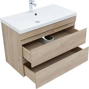 Тумба-умывальник подвесная Aquanet Нота New 90 дуб светлый 00334199+00204119 Тумба-умывальник подвесная Aquanet Нота New 90 дуб светлый 00334199+00204119, 4