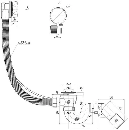 Слив-перелив для ванны Ани Пласт хром EM511 Слив-перелив для ванны Ани Пласт хром EM511