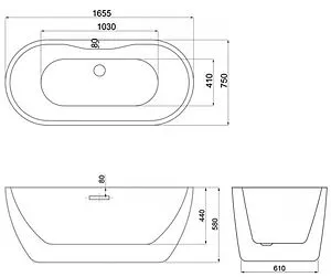 Ванна акриловая отдельностоящая Comforty 165х75 белый/панель черный матовый BA111BW Ванна акриловая отдельностоящая Comforty 165х75 белый/панель черный матовый BA111BW, 2