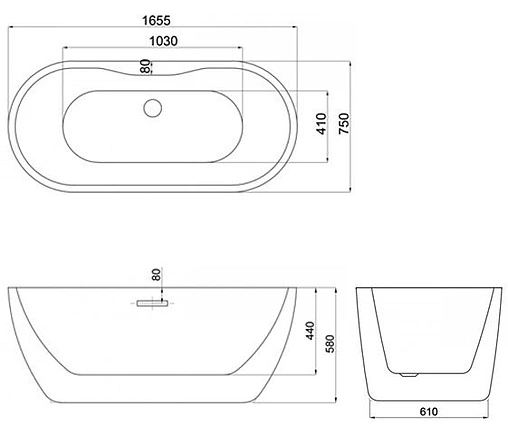 Ванна акриловая отдельностоящая Comforty 165х75 белый/панель черный ...