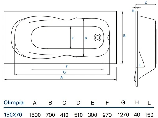 Ванна акриловая Koller Pool Olimpia 150x70