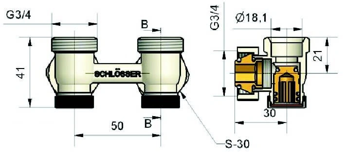 Узел нижнего подключения радиатора угловой с термоголовкой ¾&quot;ек x ¾&quot;ек (½&quot;н) Schlosser Standard черный 600800067 Ral 9005