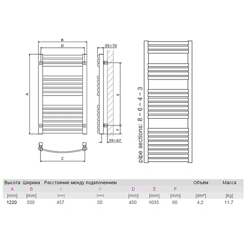 Полотенцесушитель электрический лесенка Terma Dexter 1220x500 хром WLDEX122050 KCROE1Е8