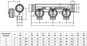 Коллектор регулирующий проходной 4 отвода 1&quot;в/н x ¾&quot;ек Uni-fitt 410N4340, 2