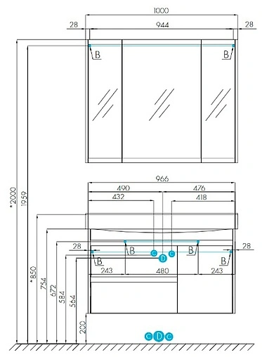Тумба под умывальник Aquaton Нортон 100 белый глянец 1A249001NT010