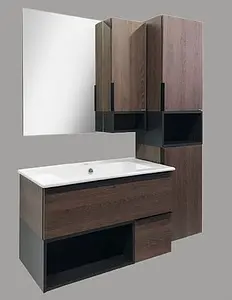 Тумба-умывальник подвесная Comforty Франкфурт 90 дуб шоколадно-коричневый/чёрный 00004150657CF, 5