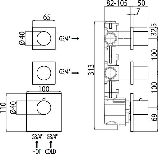Скрытая часть термостата Bossini OKI Z030201000