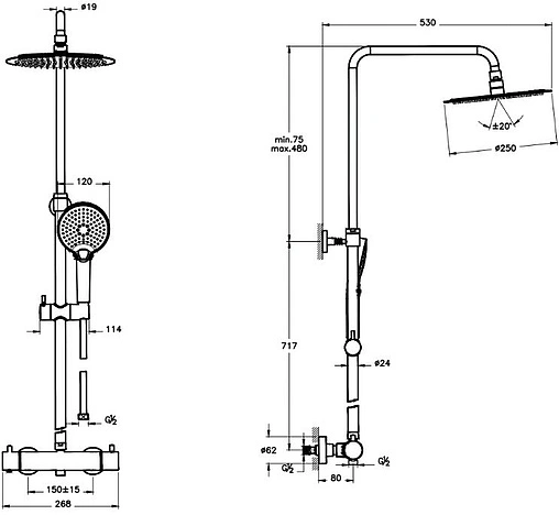 Душевая система с термостатом для душа VitrA Aquaheat хром A47201EXP