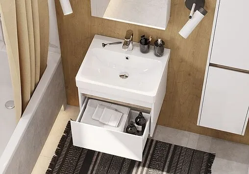 Тумба-умывальник подвесная Aquaton Марти 55 белый/ясень шимо 1A2632K0MY010