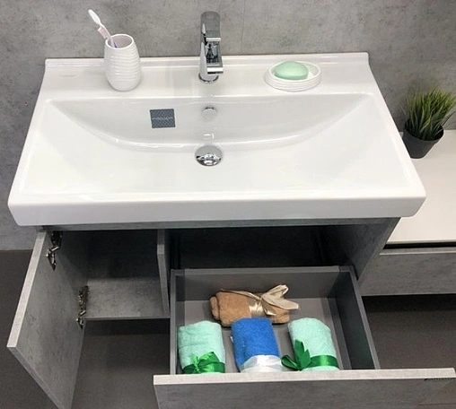 Тумба-умывальник подвесная Comforty Осло 80 бетон светлый 00-00000836CF