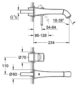 Смеситель для раковины из стены Grohe Grandera хром 19930000, 2