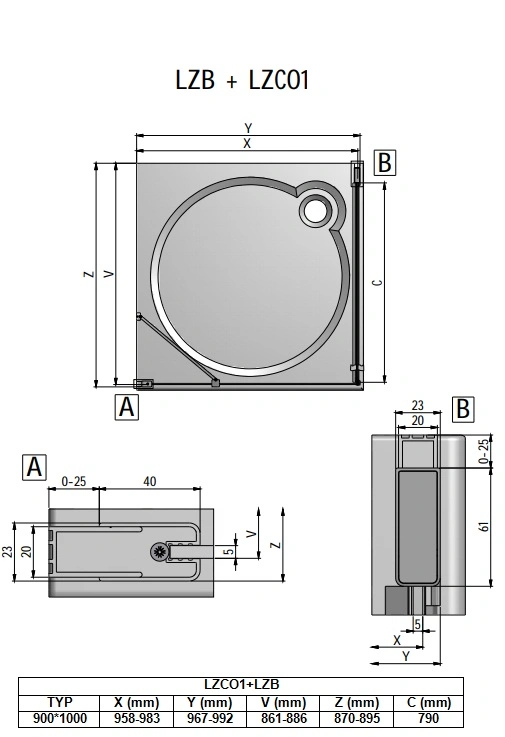 Душевое ограждение 900x1000мм прозрачное стекло Roltechnik Lega Lift Line LZCO1+LZB/900*1000 227-9000000-00-02+228-1000000-00-02