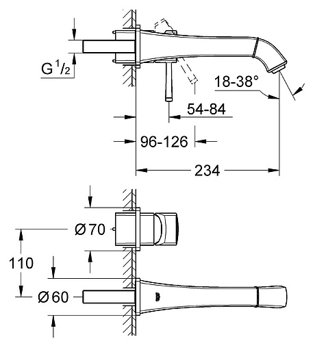 Смеситель для раковины из стены Grohe Grandera хром 19930000