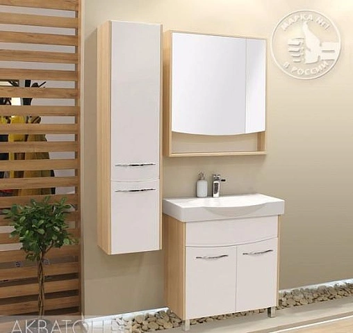 Тумба-умывальник напольная Aquaton Инфинити 76 H белый/ясень коимбра 1A1967K1IFSC0