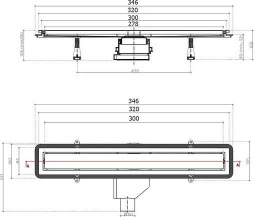 Лоток душевой Set 300мм h=52мм 0.8л/сек Pestan Confluo Premium Gold Line 300 13100050