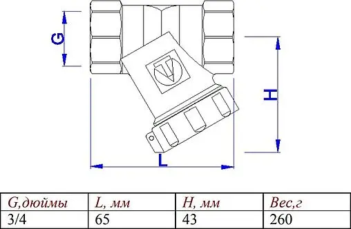 Фильтр угловой сетчатый ¾&quot;в x ¾&quot;в Valtec VT.193.N.05