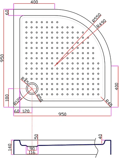 Поддон для душа Cezares Tray TRAY-A-R-95-550-15-W