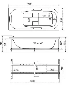 Ванна акриловая Triton Диана 170x75 Н0000000194 Ванна акриловая Triton Диана 170x75 Н0000000194, 2