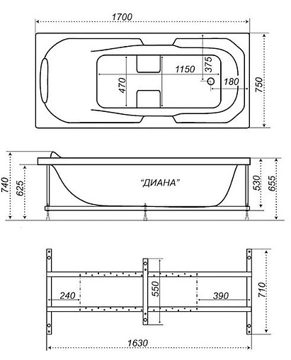 Ванна акриловая Triton Диана 170x75 Н0000000194
