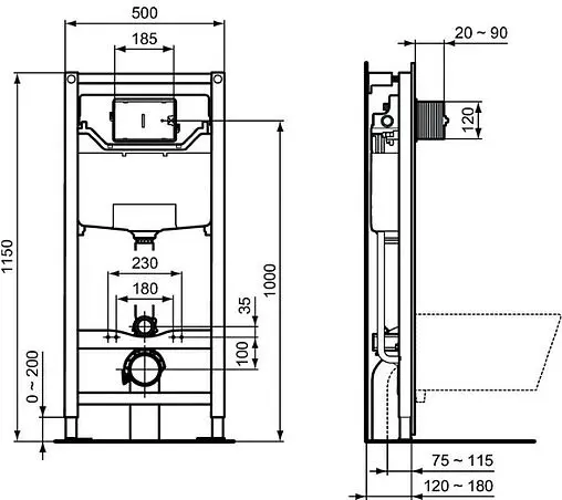 Комплект 5 в 1 Ideal Standard Tesi AquaBlade T3868V1/123A6 с кнопкой черный матовый