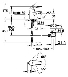 Смеситель для раковины Grohe Euroeco хром 23262000 Смеситель для раковины Grohe Euroeco хром 23262000, 2