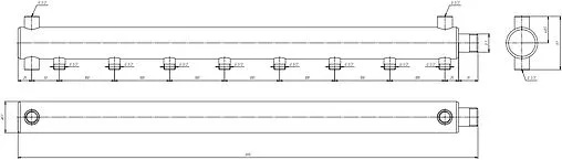Коллектор распределительный концевой 8 отводов 1&quot;н x ½&quot;н Ду 50мм Valtec VTc.510.BS.SG50060408