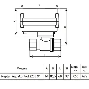 Кран шаровый с электроприводом Aquacontrol ¾&quot; 220В 2149599, 2