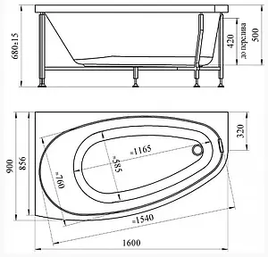 Ванна акриловая Radomir Орсини 160х90 L 1-01-0-1-1-032 Ванна акриловая Radomir Орсини 160х90 L 1-01-0-1-1-032, 2