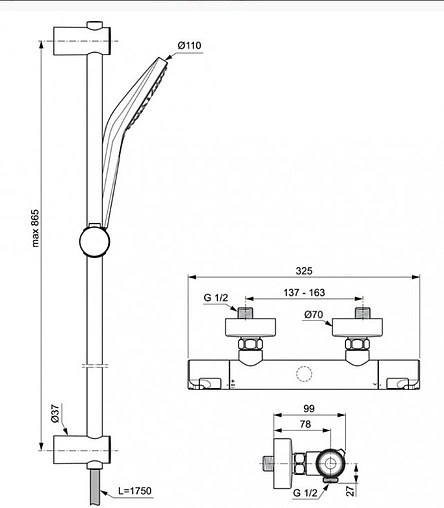 Душевая стойка с термостатом Ideal Standard Ceratherm T50 хром A7218AA