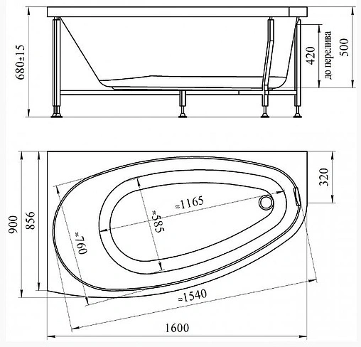 Ванна акриловая Radomir Орсини 160х90 L 1-01-0-1-1-032 Ванна акриловая Radomir Орсини 160х90 L 1-01-0-1-1-032
