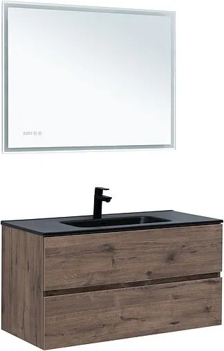 Тумба-умывальник подвесная Aquanet Алвита New 100 дуб веллингтон/табак 00334188+00254365