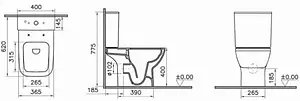 Унитаз-компакт безободковый VitrA Integra Square Open-Back Rim-Ex белый 9833B003-7205, 2