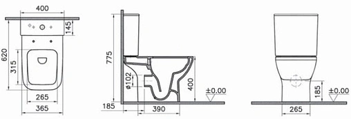 Унитаз-компакт безободковый VitrA Integra Square Open-Back Rim-Ex белый 9833B003-7205