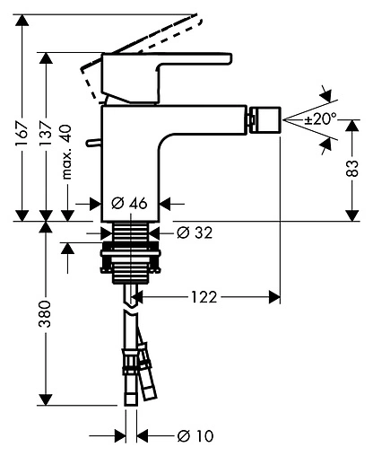 Смеситель для биде Hansgrohe Metris S хром 31261000 Смеситель для биде Hansgrohe Metris S хром 31261000