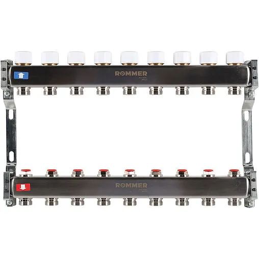 Группа коллекторная без расходомеров 9 отводов 1&quot;в/в x ¾&quot;ек Rommer RMS-3200-000009